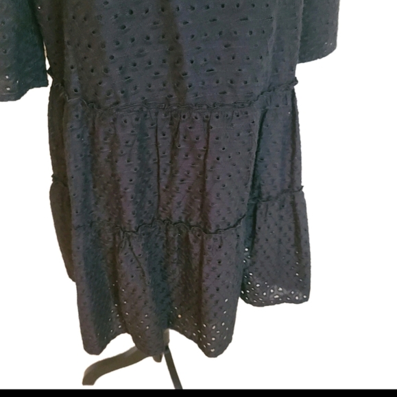 DRESS  Eyelet CottonMALOJA RUFFLE 3/4 SLEEVE TIERED NWOT V Neck Black Size S LBD - Picture 5 of 12
